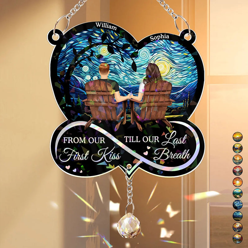 Gift For Couples, Gift For Husband, Gift For Wife, Gift For Boyfriend, Gift For Girlfriend, Love - From Our First Kiss Till Our Last Breath - Personalized Rainbow Suncatcher With Crystal Ball Prism