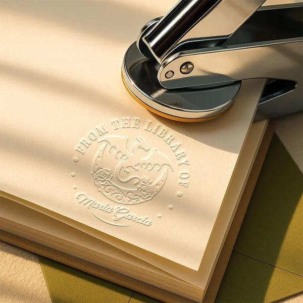 Reading,Gift For Yourself,Happy - From The Library Of Book Dragon - Personalized Embosser Stamp