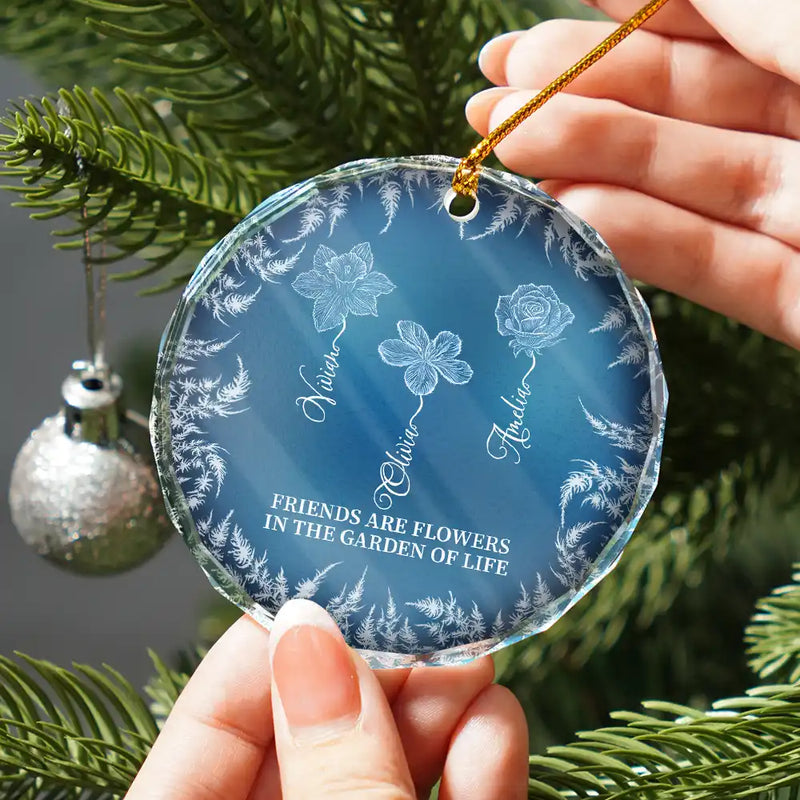 Gift For Bestie,Old Best friends,Love,Christmas - Frost Birth Flower Grow An Old Friend - Personalized Circle Glass Ornament