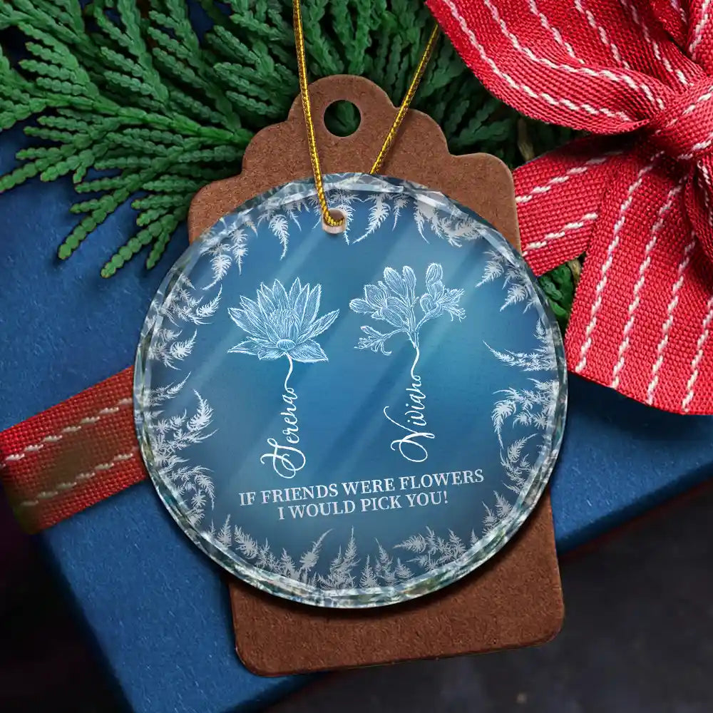 Gift For Bestie,Old Best friends,Love,Christmas - Frost Birth Flower Grow An Old Friend - Personalized Circle Glass Ornament