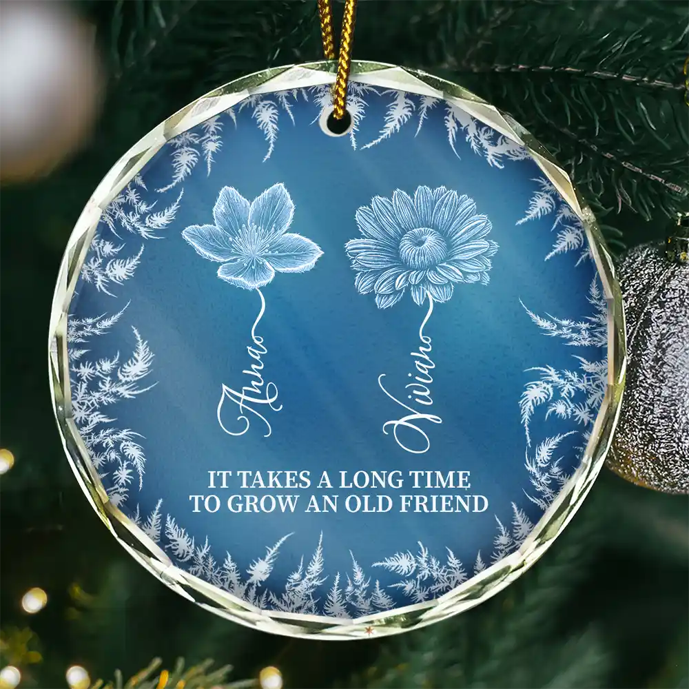 Frost Birth Flower Grow An Old Friend - Personalized Circle Glass Ornament