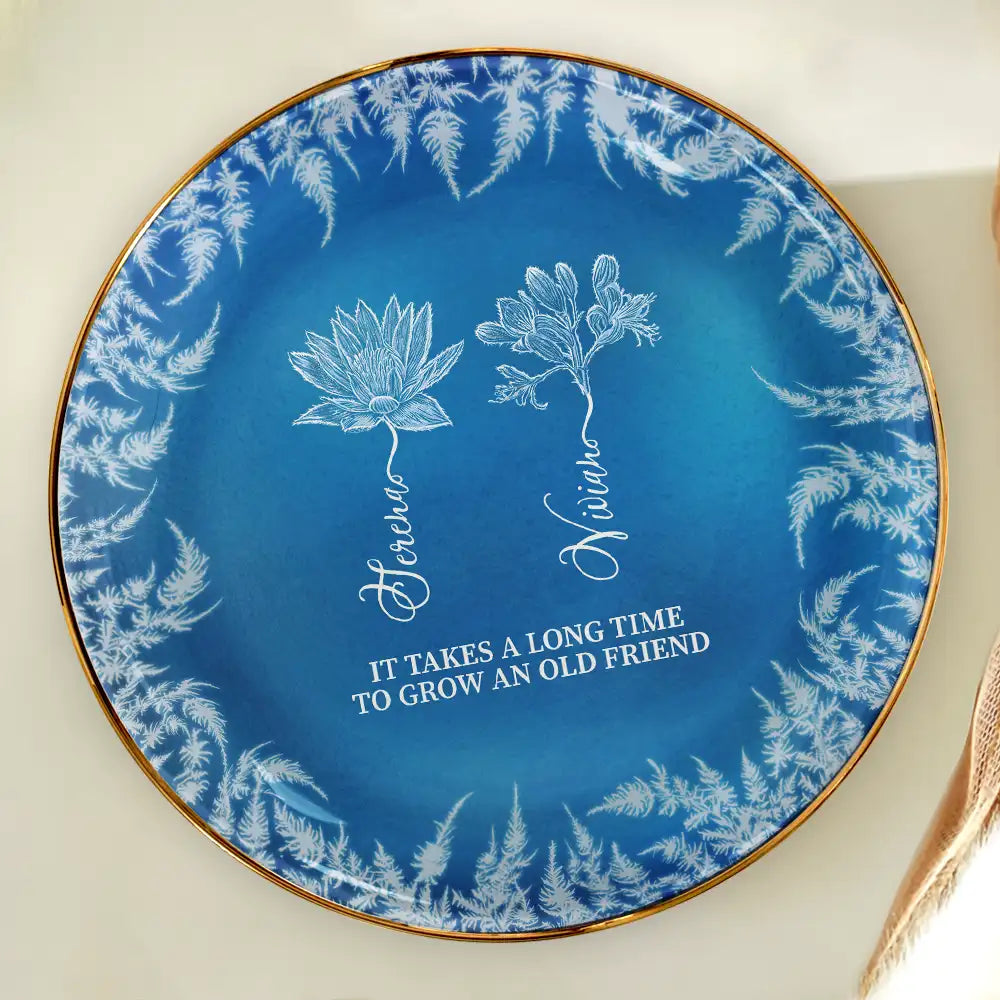 Gift For Bestie,Old Best friends,Love - Frost Birth Flower Grow An Old Friend - Personalized Round Ring Dish