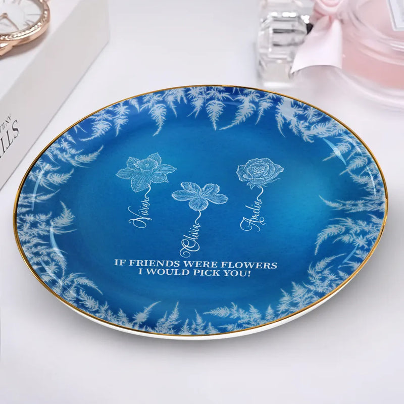 Gift For Bestie,Old Best friends,Love - Frost Birth Flower Grow An Old Friend - Personalized Round Ring Dish