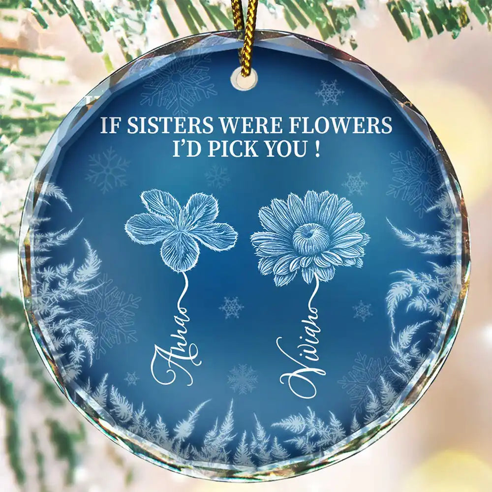 Frost Birth Flower If Sisters Were Flowers - Personalized Circle Glass Ornament
