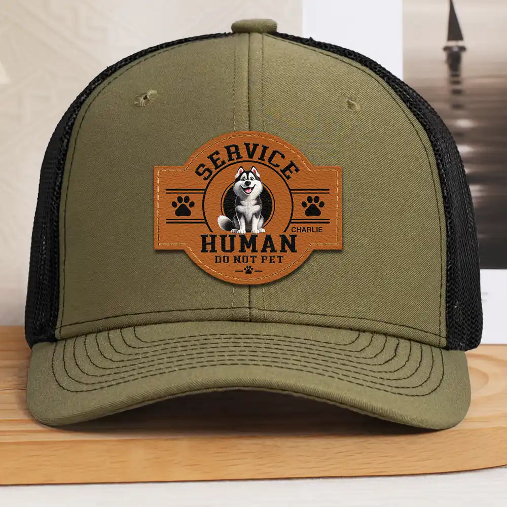 Dog Dad,Dog Mom,Dog Lovers,Funny - Fun 3D Effect Dog Service Human Do Not Pet - Personalized Leather Patch Hat
