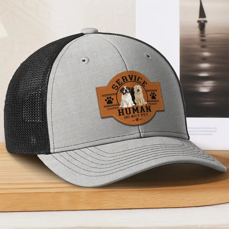 Dog Dad,Dog Mom,Dog Lovers,Funny - Fun 3D Effect Dog Service Human Do Not Pet - Personalized Leather Patch Hat