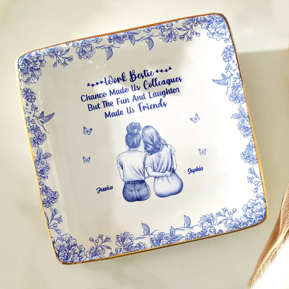 Gift For Bestie, Happy, Christmas, Gifts For Colleagues - Fun And Laughter Made Us Work Bestie - Personalized Ring Dish