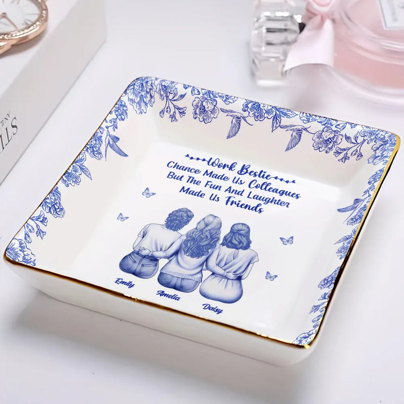Gift For Bestie, Happy, Christmas, Gifts For Colleagues - Fun And Laughter Made Us Work Bestie - Personalized Ring Dish