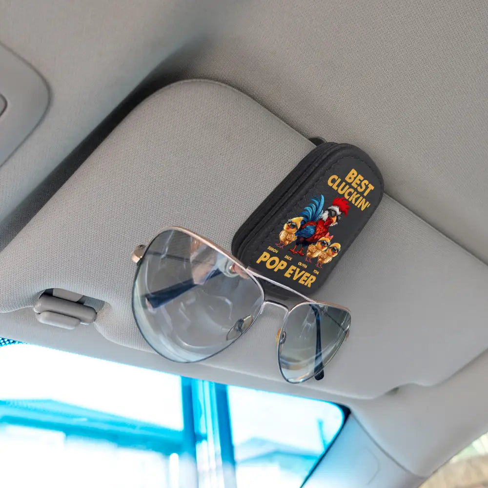 Gift For Father,Funny,Summer - Fun Chicken Rooster Best Cluckin' Dad Ever - Personalized Sunglasses Holder For Car Visor