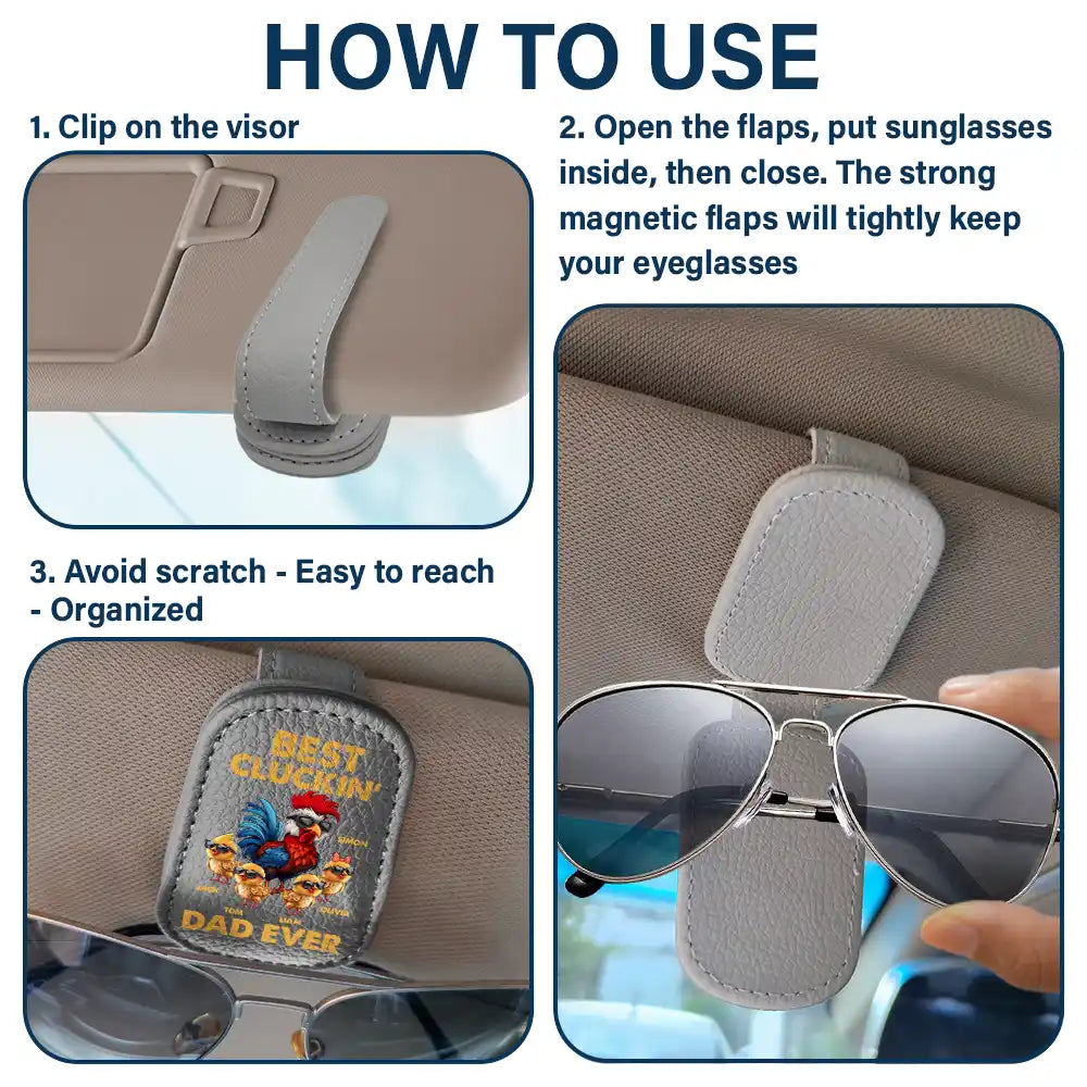 Gift For Father,Funny,Summer - Fun Chicken Rooster Best Cluckin' Dad Ever - Personalized Sunglasses Holder For Car Visor