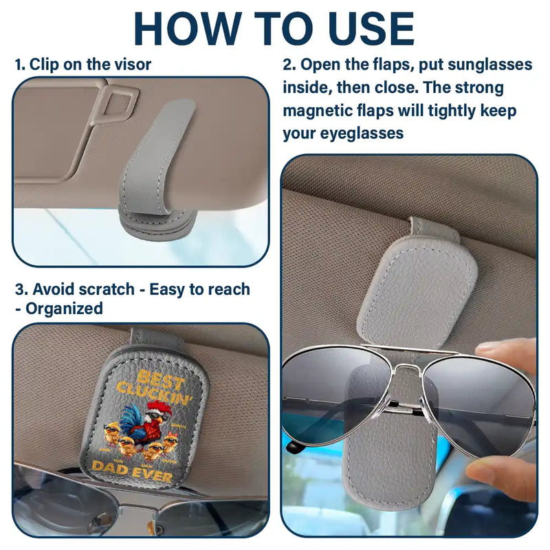 Gift For Father,Funny,Summer - Fun Chicken Rooster Best Cluckin' Dad Ever - Personalized Sunglasses Holder For Car Visor