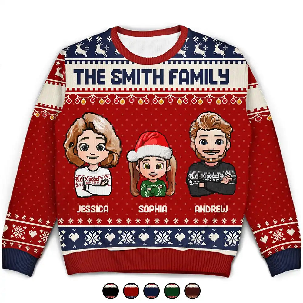 Fun Family Couple Pixel Art - Personalized Unisex Ugly Sweater