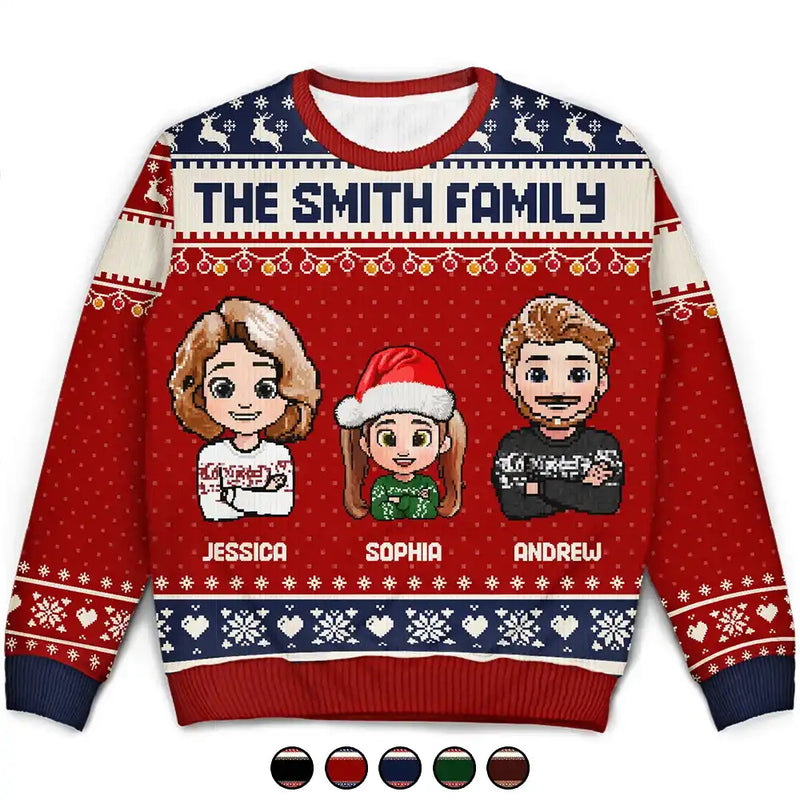 Family,Gift For Couples,Parents,Happy,Christmas - Fun Family Couple Pixel Art - Personalized Unisex Ugly Sweater