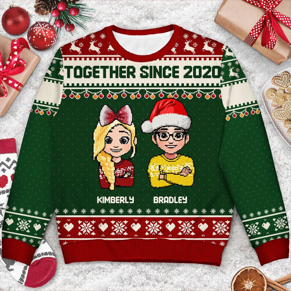Family,Gift For Couples,Parents,Happy,Christmas - Fun Family Couple Pixel Art - Personalized Unisex Ugly Sweater