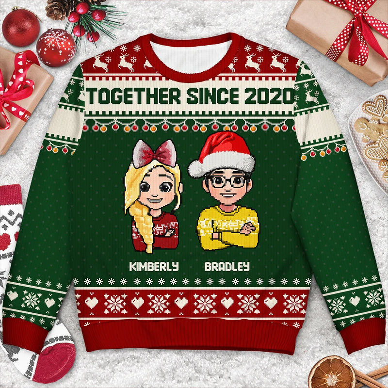 Family,Gift For Couples,Parents,Happy,Christmas - Fun Family Couple Pixel Art - Personalized Unisex Ugly Sweater