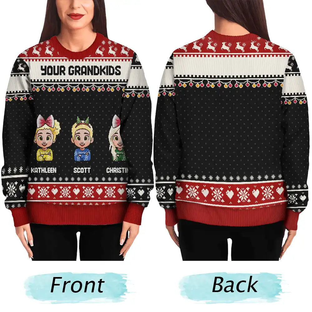 Family,Gift For Couples,Parents,Happy,Christmas - Fun Family Couple Pixel Art - Personalized Unisex Ugly Sweater