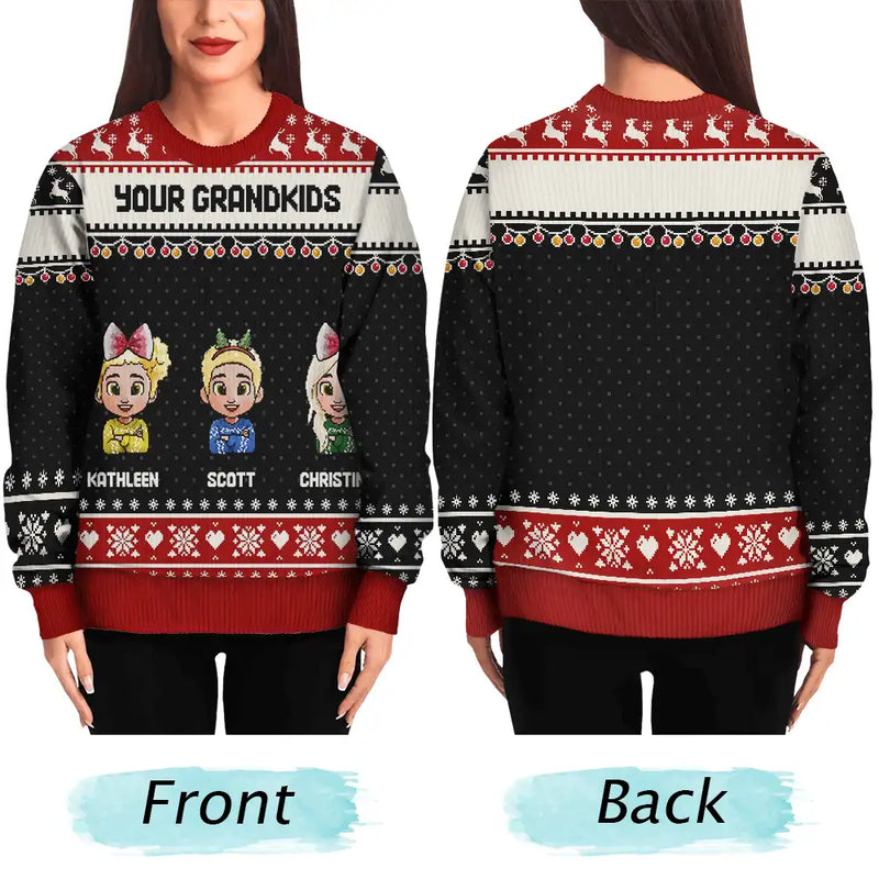 Family,Gift For Couples,Parents,Happy,Christmas - Fun Family Couple Pixel Art - Personalized Unisex Ugly Sweater