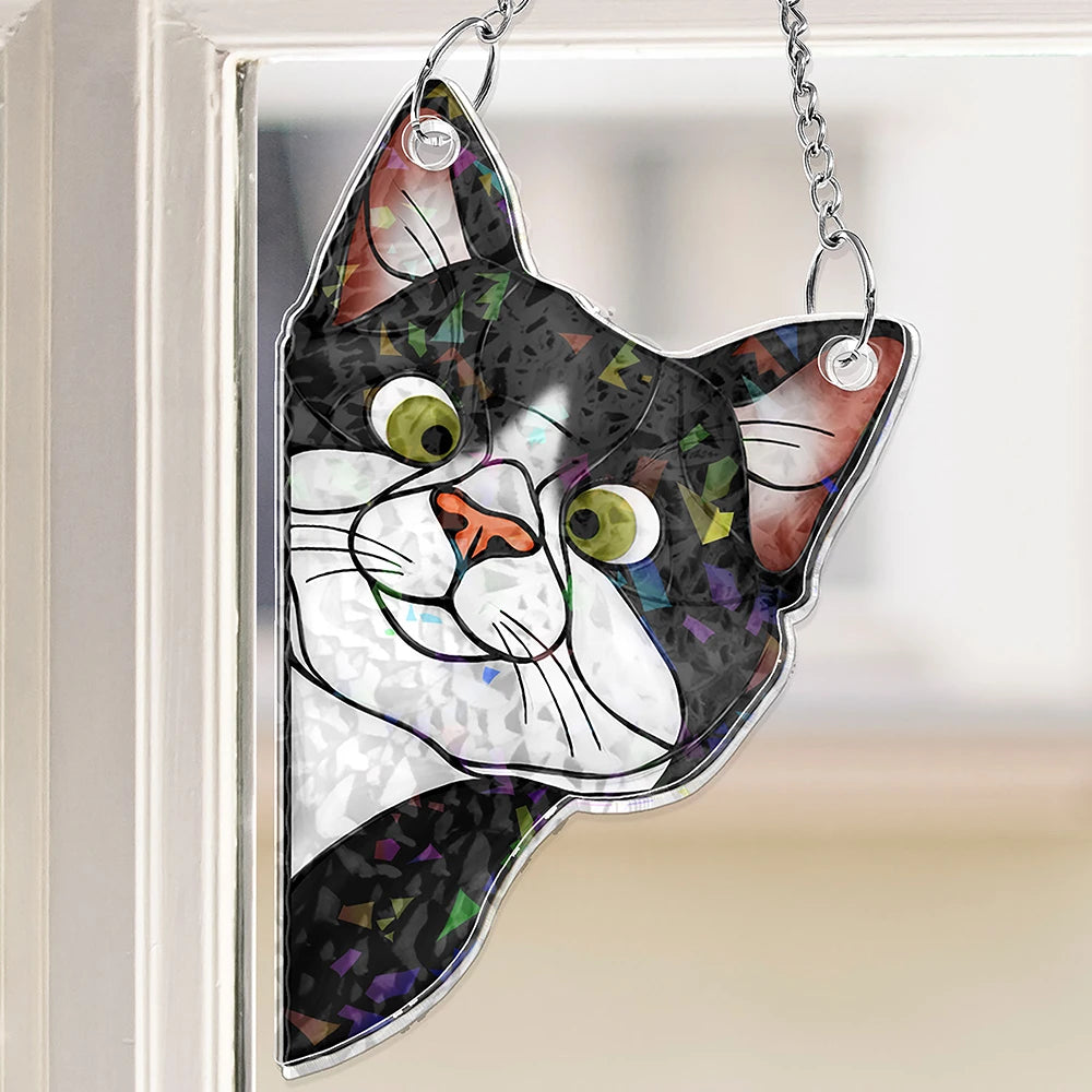 Funny Peeking Cat - Personalized Window Corner Suncatcher