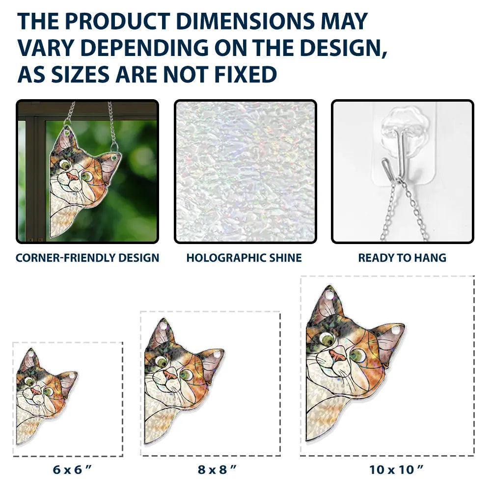 Funny,Cat Lovers,Pet Lovers - Funny Peeking Cat - Personalized Window Corner Suncatcher