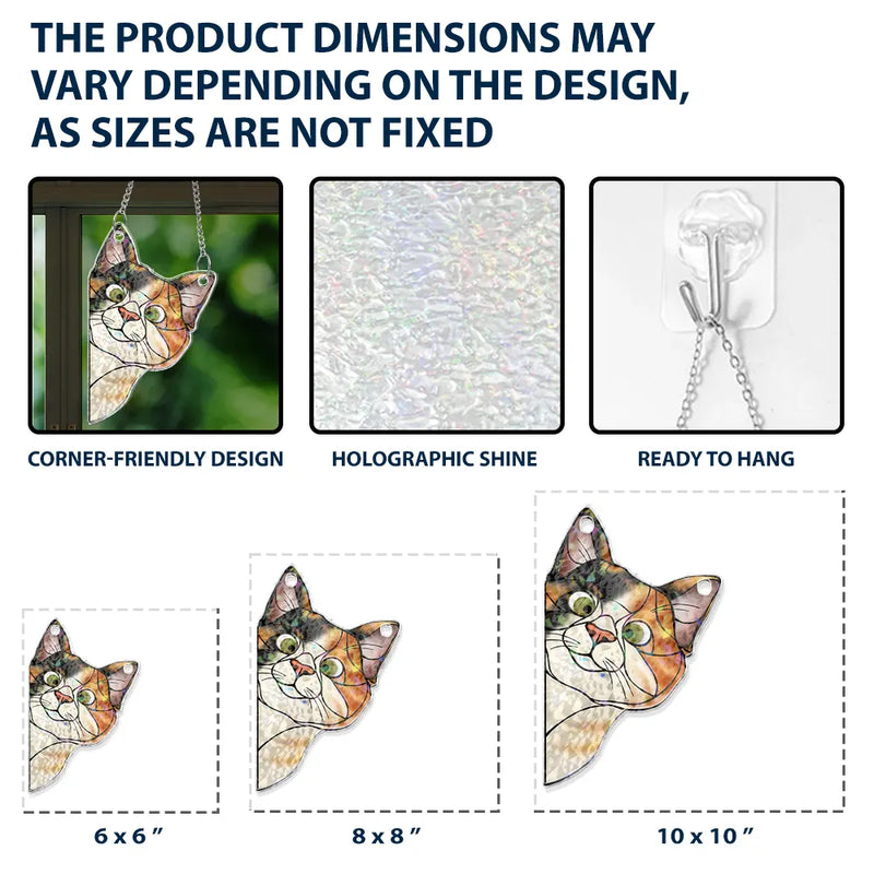 Funny,Cat Lovers,Pet Lovers - Funny Peeking Cat - Personalized Window Corner Suncatcher