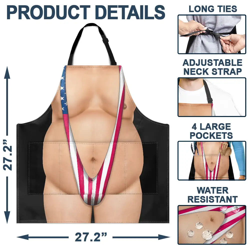 Grilling, Summer, Gift For Men, Gift For Yourself, Humorous - Funny 3D Hairy Body BBQ - Personalized Apron