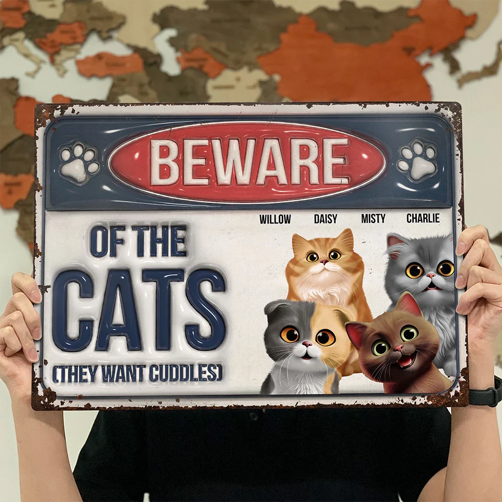 Pet Lovers,Pet Mom,Pet Dad,Funny - Funny Beware Of Dog Cat Friendly 3D Cartoon Pet - Personalized Classic Metal Signs