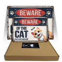 Pet Lovers,Pet Mom,Pet Dad,Funny - Funny Beware Of Dog Cat Friendly 3D Cartoon Pet - Personalized Classic Metal Signs