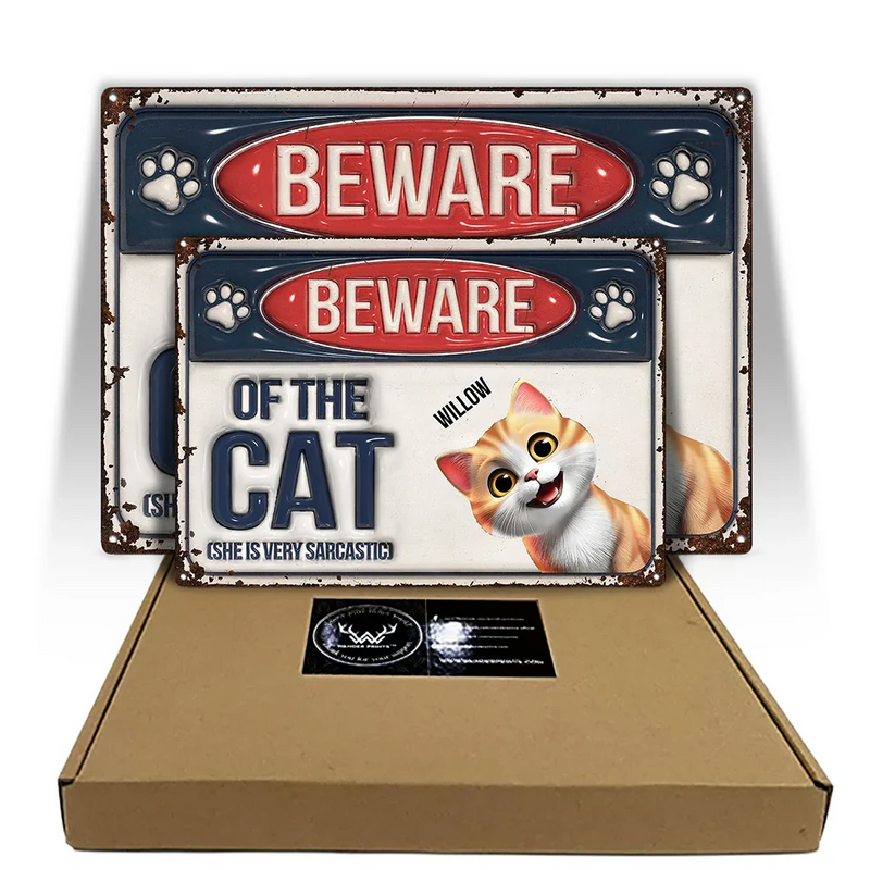 Pet Lovers,Pet Mom,Pet Dad,Funny - Funny Beware Of Dog Cat Friendly 3D Cartoon Pet - Personalized Classic Metal Signs