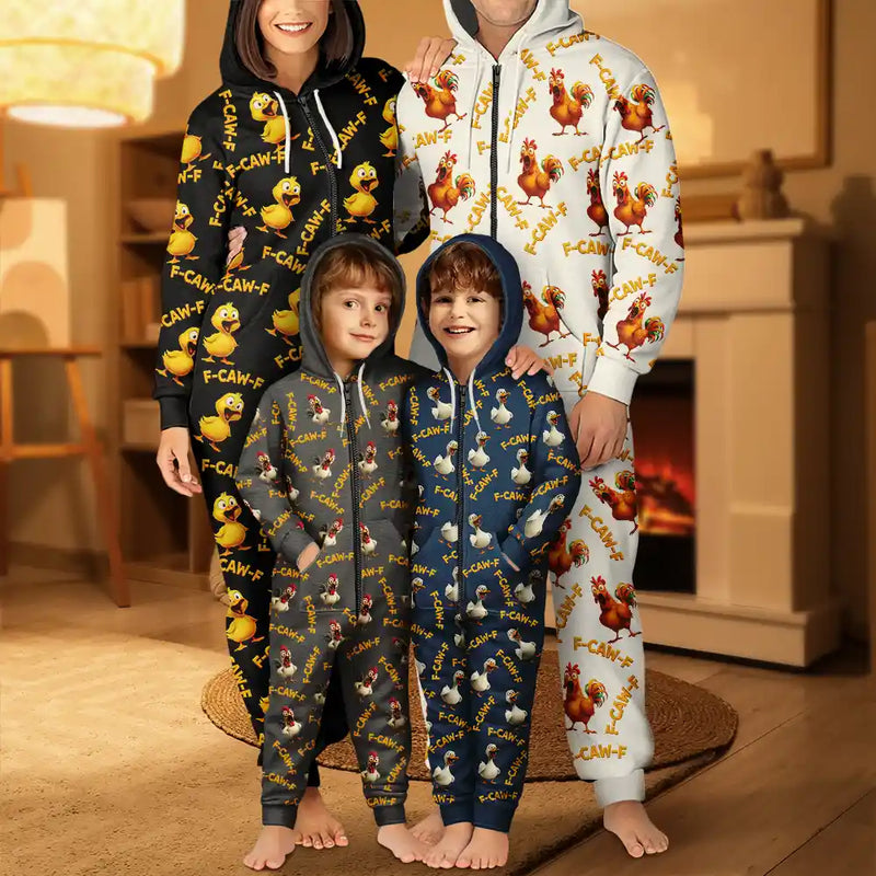 Gift For Yourself, Gift For Bestie, Gifts For Colleagues, Funny - Funny Chicken Bird F Caw F - Personalized Overall Onesie Hooded Jumpsuit