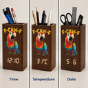 Gift For Men,Gift For Yourself,Sarcastic,Icon - Funny Chicken F-Caw-F - Personalized Pen Holder With Clock