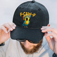 Funny,Gift For Yourself,Gifts For Colleagues,Gift For Bestie - Funny Chicken F-Caw-F - Personalized Vintage Washed Denim Cap