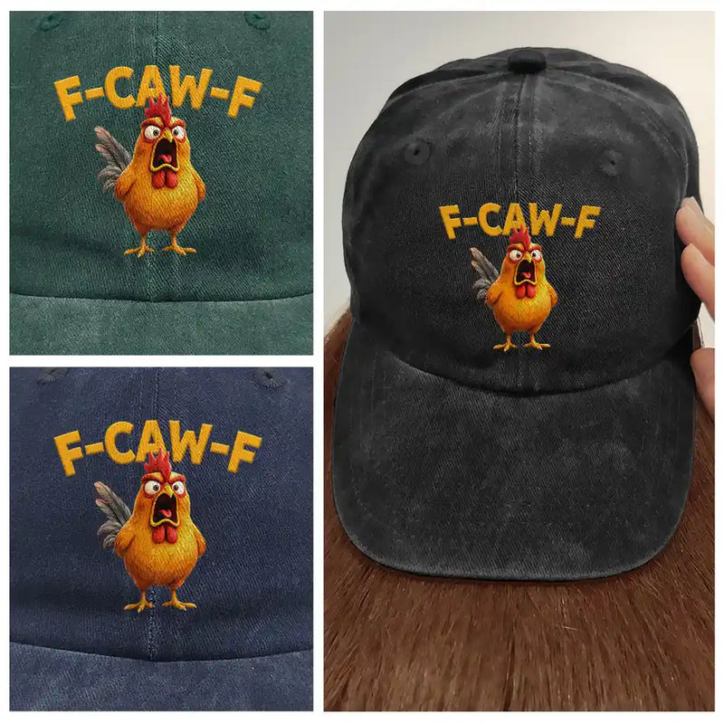 Funny,Gift For Yourself,Gifts For Colleagues,Gift For Bestie - Funny Chicken F-Caw-F - Personalized Vintage Washed Denim Cap