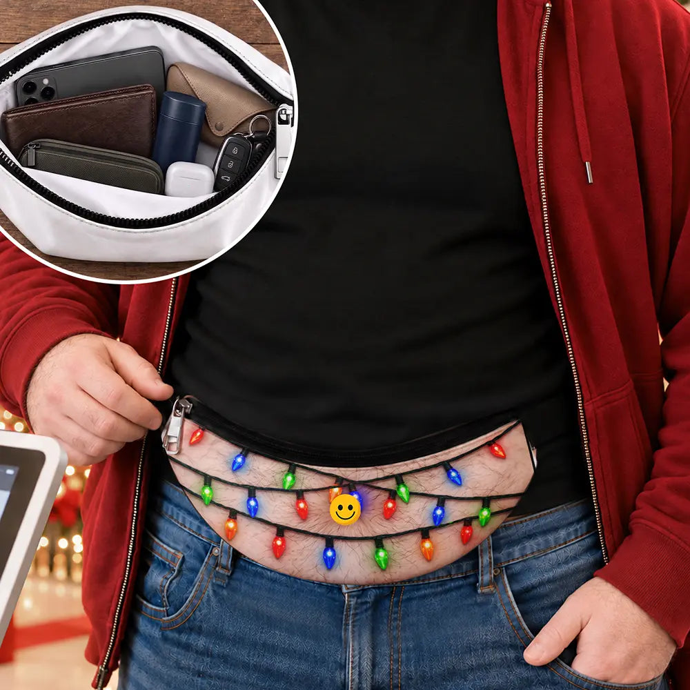 Funny Christmas Dad Bod For Husband, Travel Gag Gift - Personalized 3D Realistic Hairy Beer Belly Fanny Pack