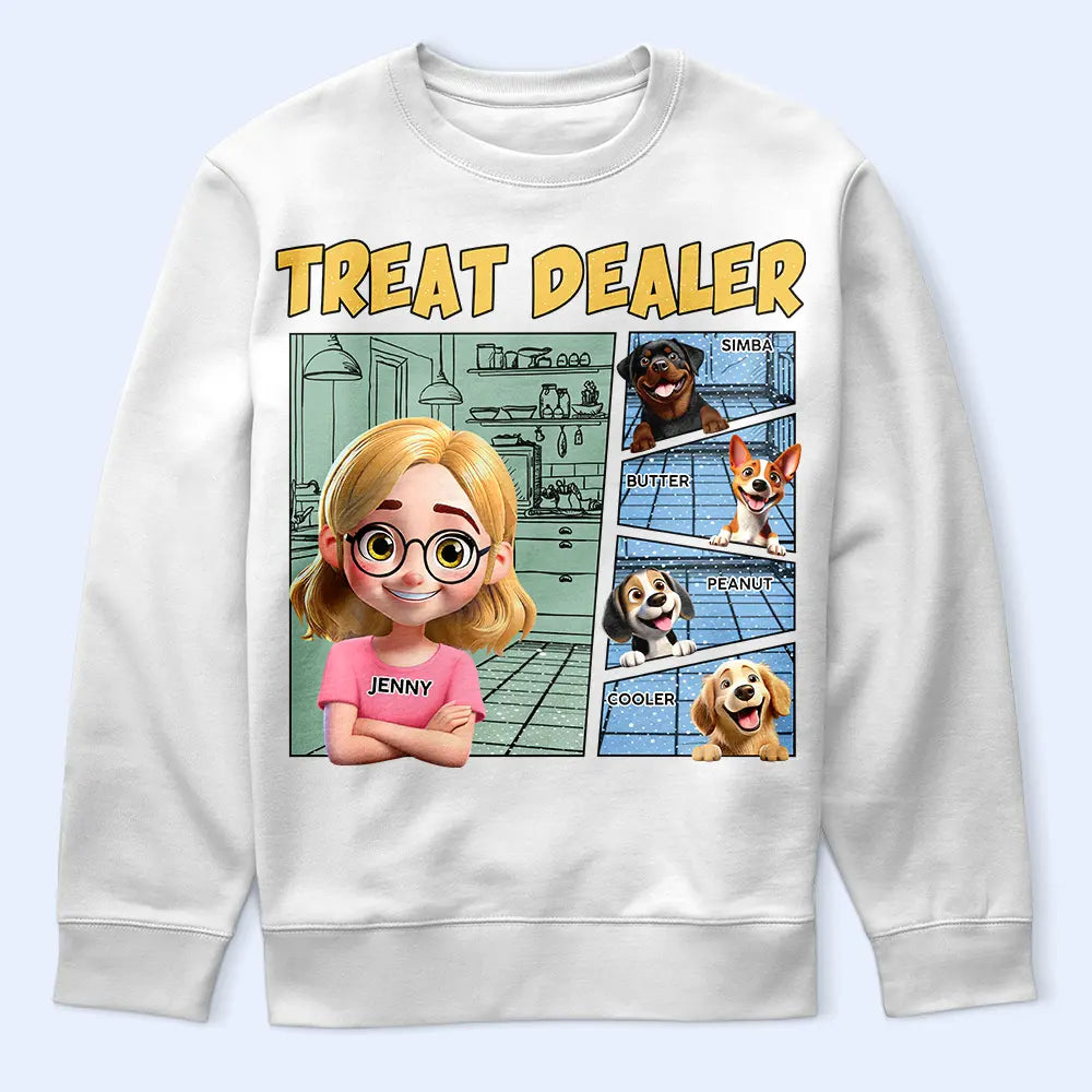 Pet Lovers,Pet Mom,Pet Dad - Funny Comic Pet Lover Treat Dealer Cute Dog Cat - Personalized T Shirt
