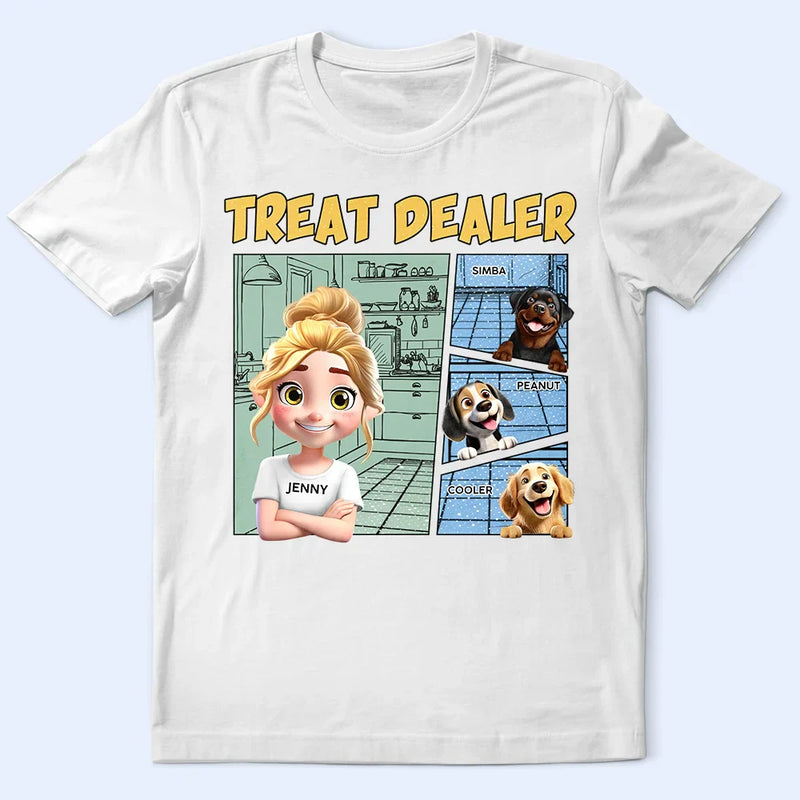 Pet Lovers,Pet Mom,Pet Dad - Funny Comic Pet Lover Treat Dealer Cute Dog Cat - Personalized T Shirt