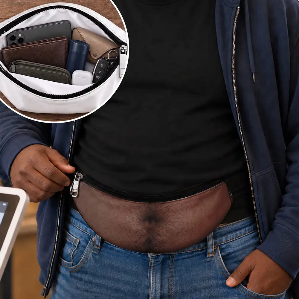Christmas,Gift For Couples,Gift For Him,Gift For Husband,Sarcastic,Vector - Funny Dad Bod For Husband, Travel Gag Gift - Personalized 3D Realistic Hairy Beer Belly Fanny Pack