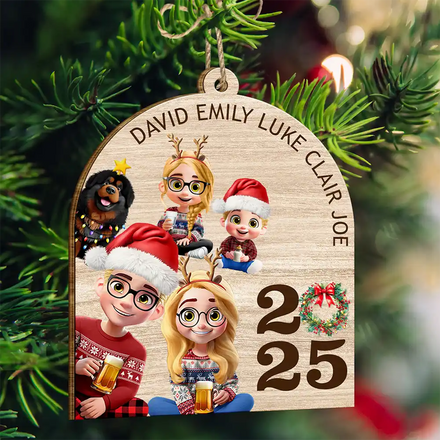 Funny Family - Personalized Custom Shaped Wooden Ornament