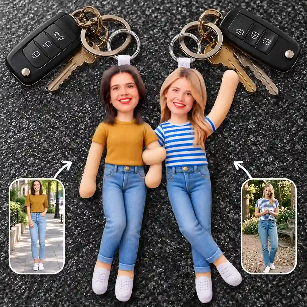 Funny Friendship Gift For Best Friend, Bestie, Coworker, BFF - Personalized Custom Photo Squishy Toy Poseable Plush Doll Keychain