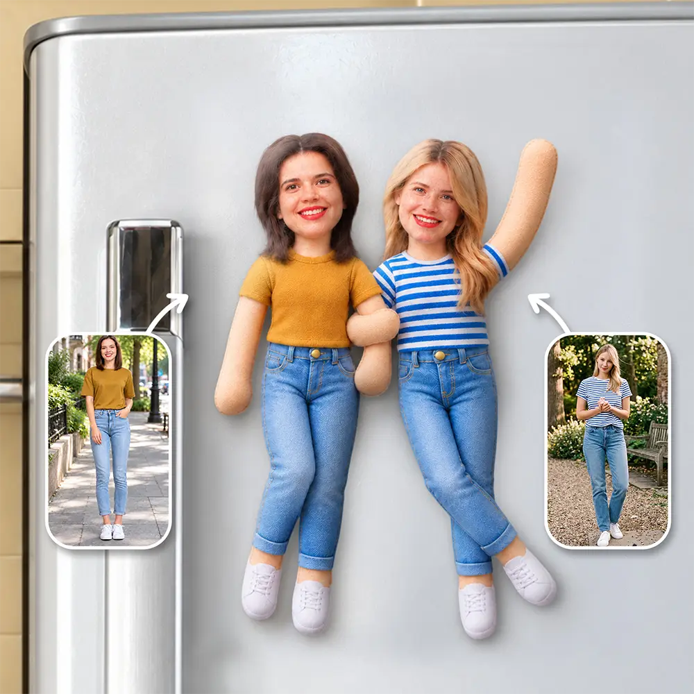 Funny Friendship Gift For Best Friend, Bestie, Coworker, BFF - Personalized Custom Photo Squishy Toy Poseable Plush Doll Magnet