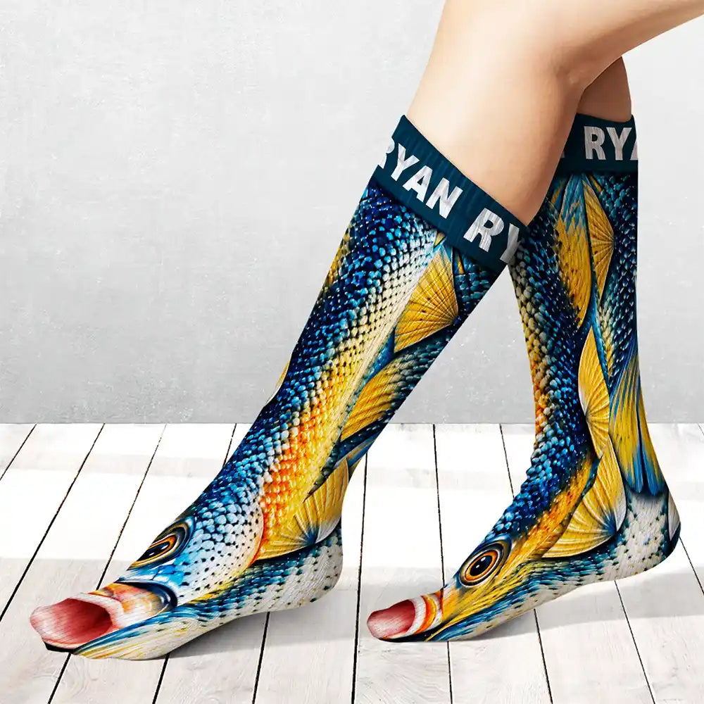 Fishing,Gift For Men,Gift For Yourself,Gifts For Him,Humorous,Icon - Funny Gag Gift For Fisherman Husband Son - Personalized Fish Illusion Socks
