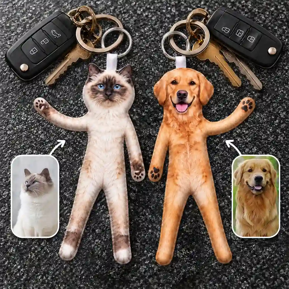 Art Design, Christmas, Custom Photo, Humorous, Pet Lovers, Photo - Poseable Body Doll - Funny Gift For Dog Mom, Dad, Cat Lover - Personalized Custom Photo Pet Squishy Toy Poseable Plush Doll Keychain