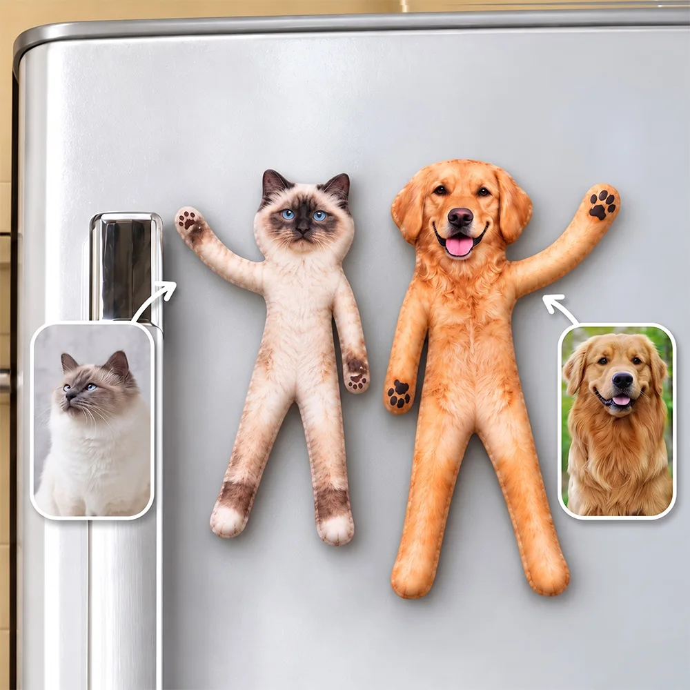 Art Design,Christmas,Custom Photo,Humorous,Pet Lovers,Photo - Poseable Body Doll  - Funny Gift For Dog Mom, Dad, Cat Lover - Personalized Custom Photo Pet Squishy Toy Poseable Plush Doll Magnet