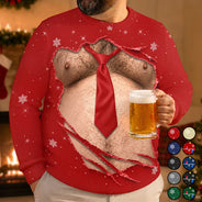 Christmas,Gift For Men,Gift For Yourself,Gifts For Him,Humorous,Icon - Christmas Gift For Husband Dad Grandpa - Personalized Funny Hairy Belly Abs Body Unisex Ugly Sweater