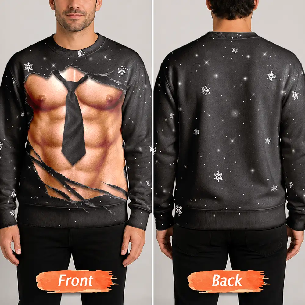 Christmas,Gift For Men,Gift For Yourself,Gifts For Him,Humorous,Icon - Christmas Gift For Husband Dad Grandpa - Personalized Funny Hairy Belly Abs Body Unisex Ugly Sweater