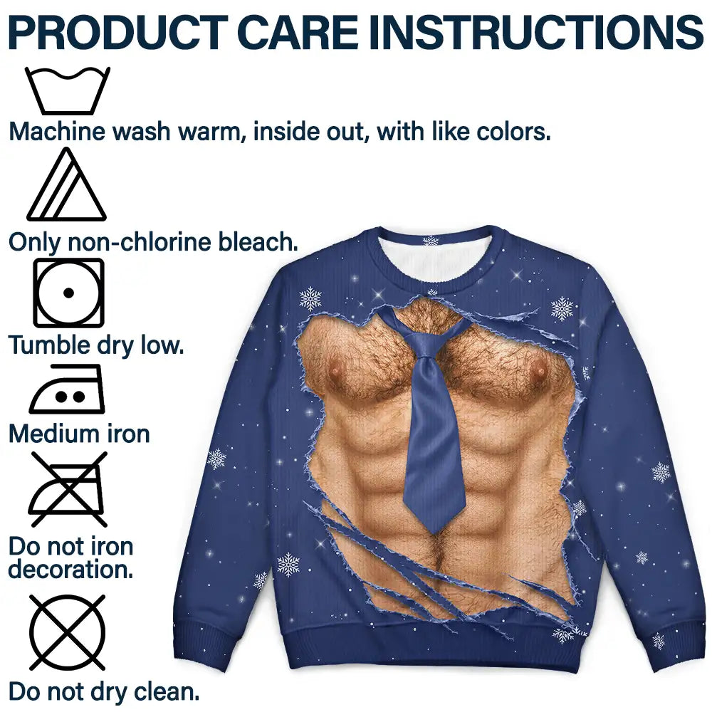 Christmas,Gift For Men,Gift For Yourself,Gifts For Him,Humorous,Icon - Christmas Gift For Husband Dad Grandpa - Personalized Funny Hairy Belly Abs Body Unisex Ugly Sweater