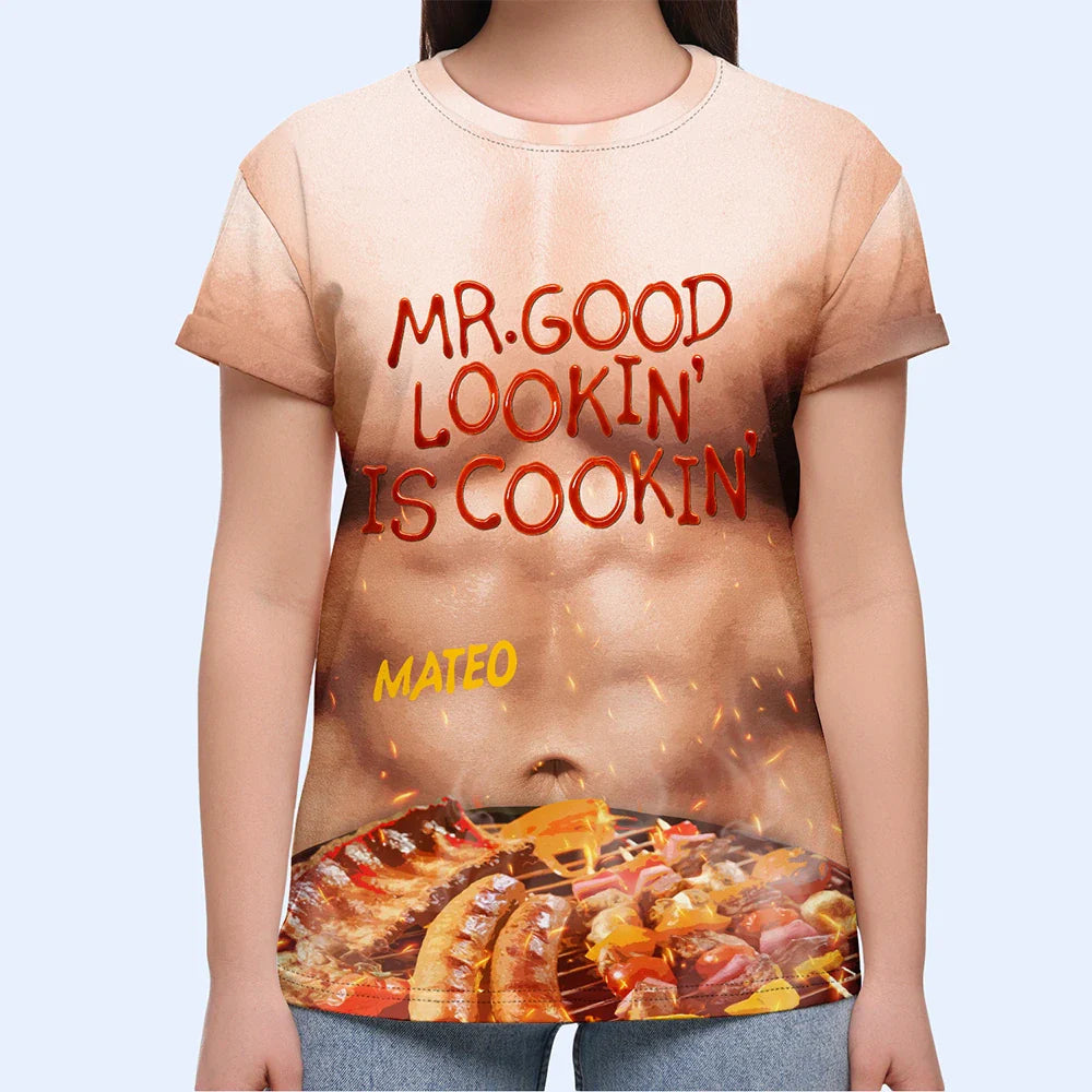 Gift For Father, Gift For Grandpa, Grilling, Funny - Funny Hot Muscle Man Mr. Good Looking Is Cooking Grilling - Personalized Full Print T Shirt