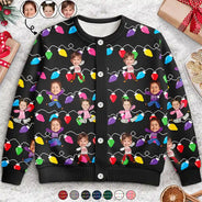 Gift For Mother,Gift For Grandma,Custom Photo,Funny - Custom Photo Funny Kids Christmas Light - Personalized Cardigan