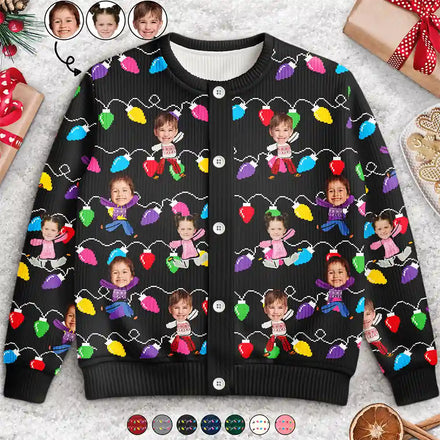 Lumière de Noël amusante pour enfants avec photo personnalisée - Cardigan personnalisé 