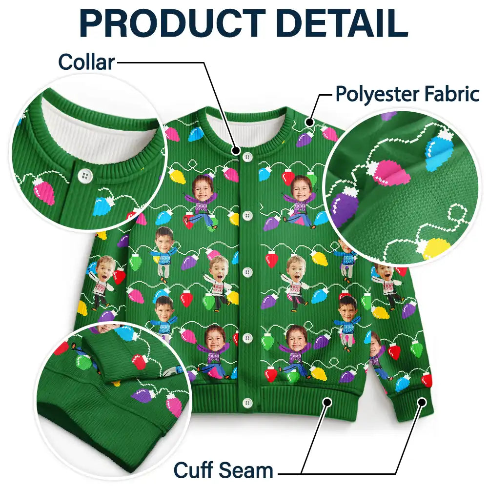 Gift For Mother,Gift For Grandma,Custom Photo,Funny - Custom Photo Funny Kids Christmas Light - Personalized Cardigan