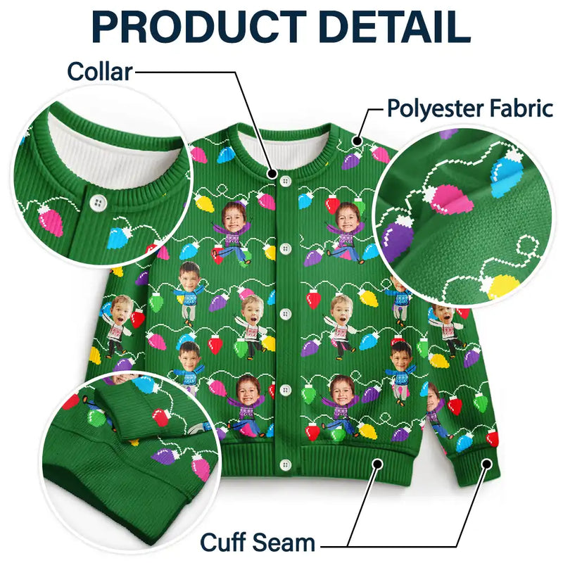 Gift For Mother,Gift For Grandma,Custom Photo,Funny - Custom Photo Funny Kids Christmas Light - Personalized Cardigan